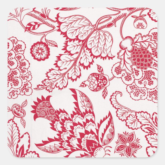 Red Jacobean print Square Sticker (Front)