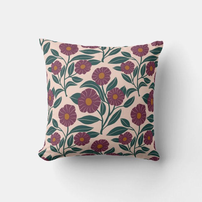 Red Jam flowers with green leaves Throw Pillow (Front)