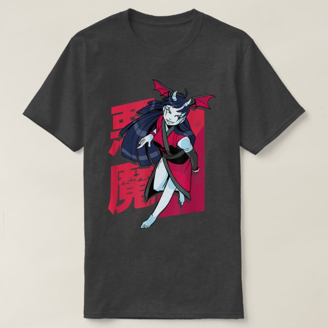 Red Japan Dragon Demonic Girl  T-Shirt (Design Front)