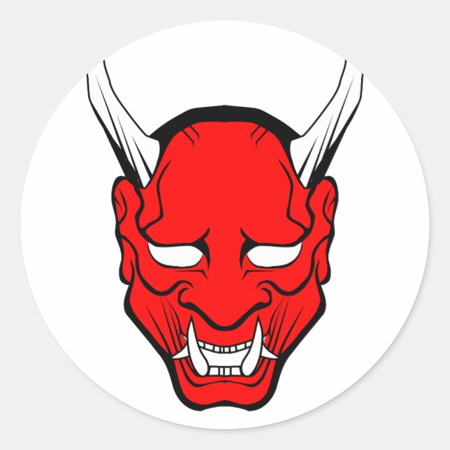 Red Japanese Hannya Mask Classic Round Sticker (Front)