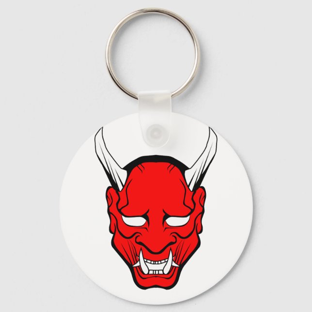 Red Japanese Hannya Mask Key Ring (Front)