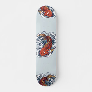 Red Japanese Koi Fish Illustration Skateboard