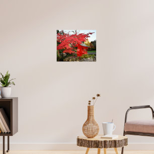 Red Japanese Maple and Garden Shrine Photo Poster