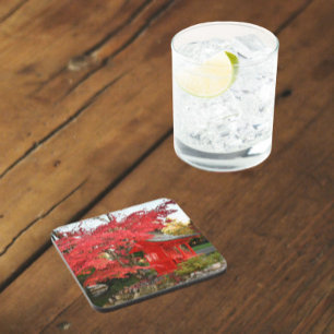 Red Japanese Maple and Garden Tea House Coaster