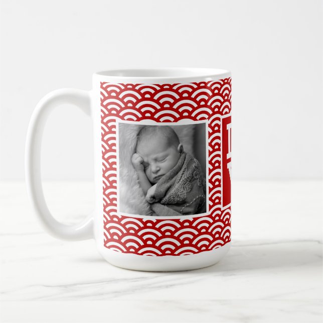 Red Japanese Pattern | LOVE with Photos Coffee Mug (Left)
