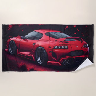 Red Japanese Supra Car Gift for Him  Beach Towel