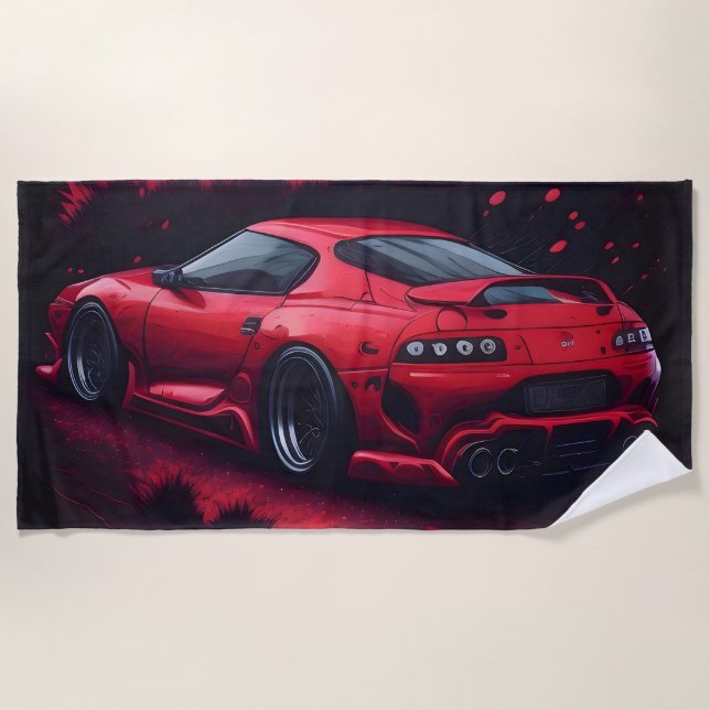 Red Japanese Supra Car Gift for Him  Beach Towel (Front)