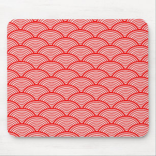 Red Japanese Wave Mouse Pad