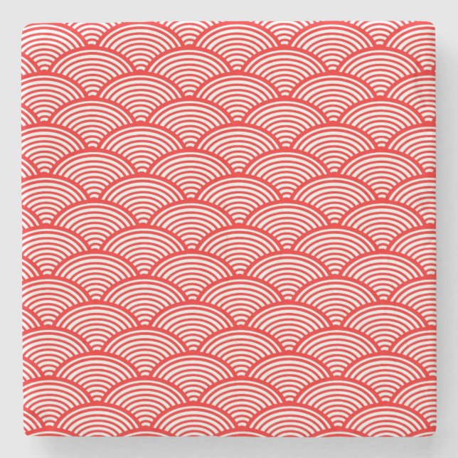 Red Japanese Wave Stone Coaster (Front)