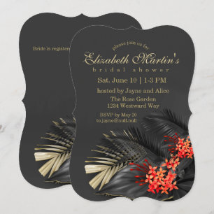 Red Jasmine Dark Tropical Bridal Shower Invitation