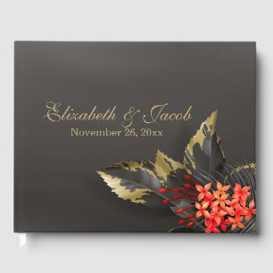 Red Jasmine Dark Tropical Wedding Guest Book