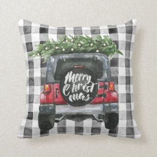 Red Jeep Christmas Tree Cushion