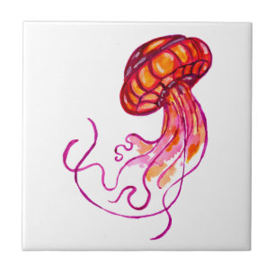 Red Jellyfish Ceramic Tile