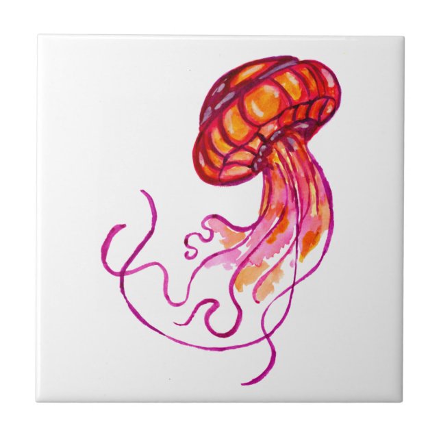 Red Jellyfish Ceramic Tile (Front)