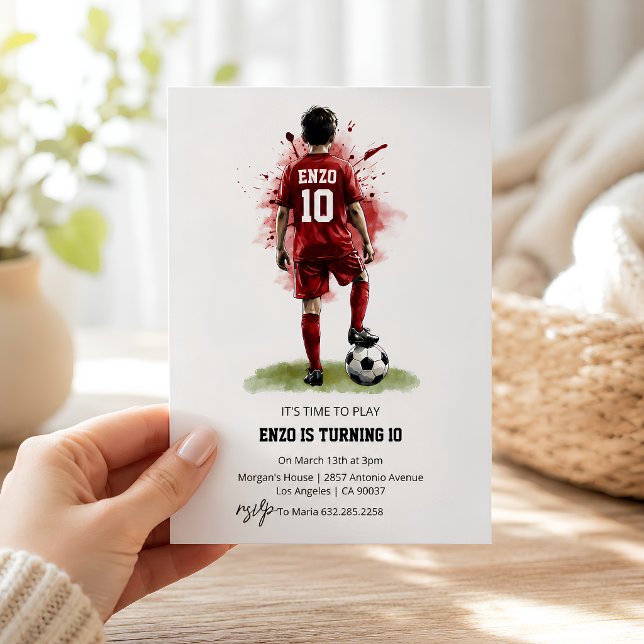 Red Jersey Boy Back View Soccer Birthday  Invitation (Creator Uploaded)