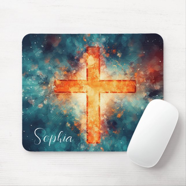 Red Jesus Cross Jesus Faith Christian Custom Mouse Pad (With Mouse)