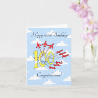Red Jet Planes 100th (Blue Sky) Birthday Card