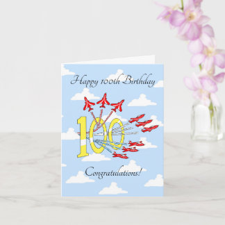 Red Jet Planes 100th (Blue Sky) Birthday Card