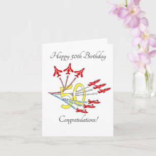 Red Jet Planes 50th Birthday Card