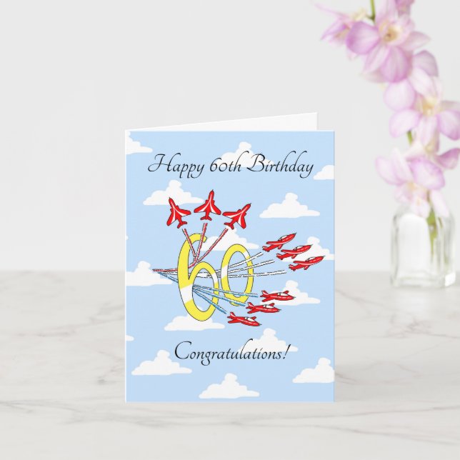 Red Jet Planes 60th (Blue Sky) Birthday Card (Orchid)
