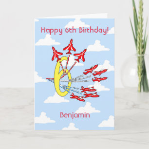 Red Jet Planes - 6th (Blue Sky) Birthday Card