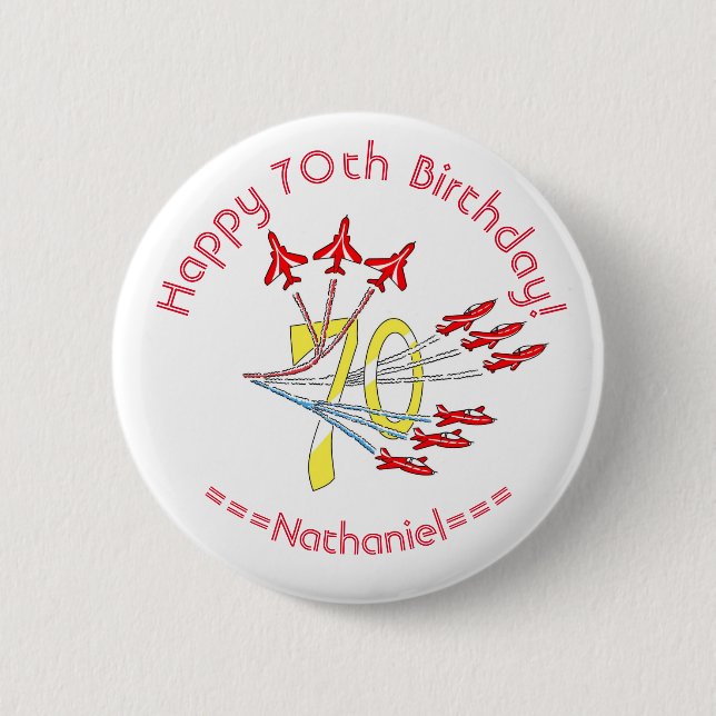 Red Jet Planes - 70th Birthday Badge (Front)