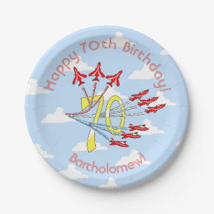 Red Jet Planes 70th Blue Sky Paper Plates