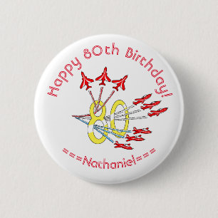 Red Jet Planes - 80th Birthday Badge