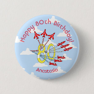 Red Jet Planes - 80th Birthday (Blue Sky) Badge