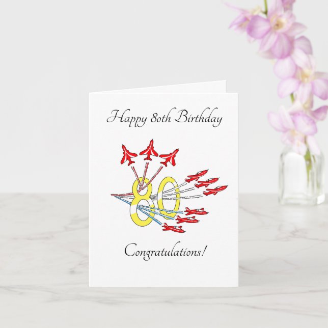 Red Jet Planes 80th Birthday Card (Orchid)