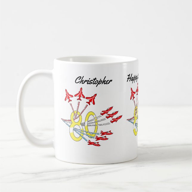 Red Jet Planes 80th Birthday Coffee Mug (Left)