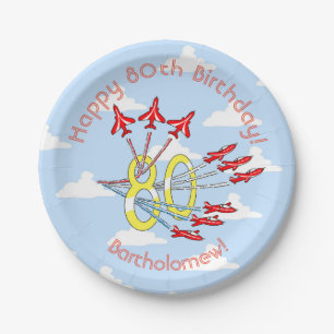 Red Jet Planes 80th Blue Sky Paper Plates