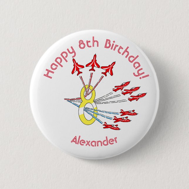 Red Jet Planes - 8th Birthday Badge (Front)