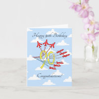 Red Jet Planes 90th (Blue Sky) Birthday Card