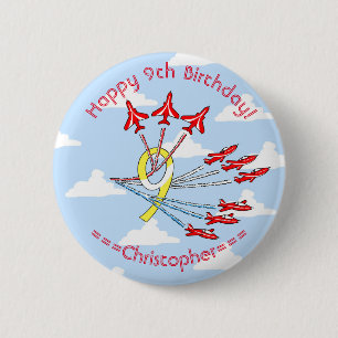 Red Jet Planes 9th Birthday Blue Sky 6 Cm Round Badge