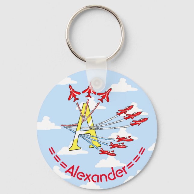Red Jet Planes - A - Blue Sky Initial Key Ring (Front)