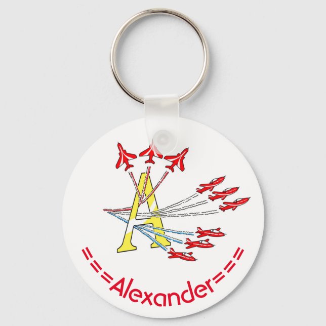 Red Jet Planes - A - Initial Key Ring (Front)