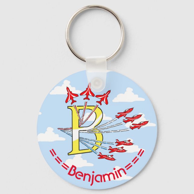 Red Jet Planes - B - Blue Sky  Initial Key Ring (Front)