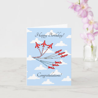 Red Jet Planes (Blue Sky) Customisable Birthday Card