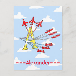 Red Jet Planes Blue Sky Initial A Postcard