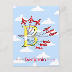 Red Jet Planes Blue Sky Initial B Postcard