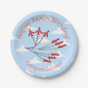 Red Jet Planes Blue Sky Paper Plates, 17.8 cm Plate