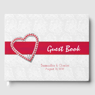 Red Jewel Heart Wedding Guest Book