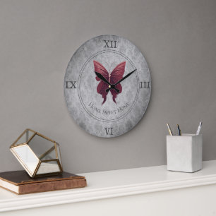 Red Jewelled Butterfly Large Clock