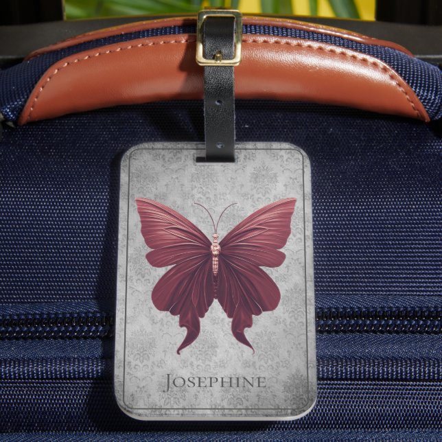 Red Jewelled Butterfly Luggage Tag (Front Insitu 2)