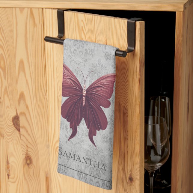 Red Jewelled Butterfly Tea Towel (Thirds Fold)