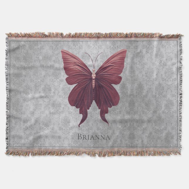 Red Jewelled Butterfly Throw Blanket (Front)
