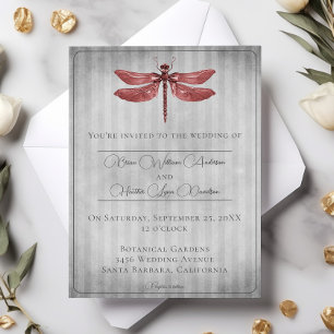 Red Jewelled Dragonfly Wedding Invitation