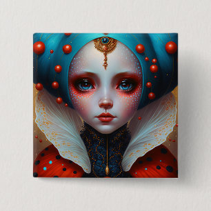 Red Jewelled Unicorn Fantasy Art Button
