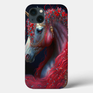 Red Jewelled Unicorn Fantasy Art iPhone 13 Case